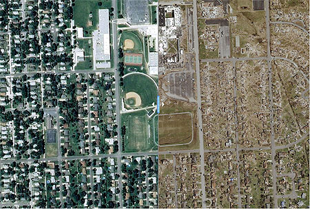 Joplin, Missouri, before and after May 22, 2011 tornado.