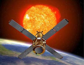 NASA rendering of RHESSI satellite. The space weather instrument is helping study the radiation from thunderstorms.