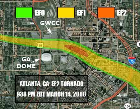 Portion of 2008 Atlanta tornado track