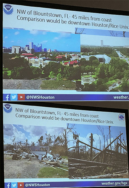 Rice University in the Houston Metro area is about the same distance from the coast as Blountstown, Florida, which was blasted by Hurricane Michael.