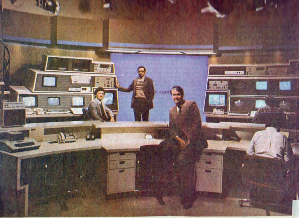 Mike Nelson, Terry Kelly, and Dr. Richard Daly in the Weather Central newsroom. Photo courtesy of Mike Nelson.