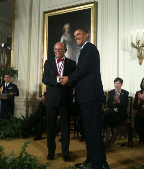 Warren Washington with President Barack Obama